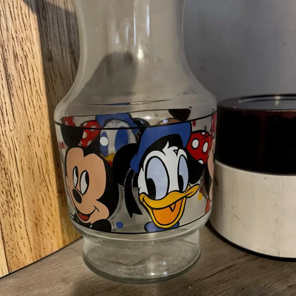 Vintage Anchor Hocking Walt Disney Glass Juice Carafe Pitcher with Lid